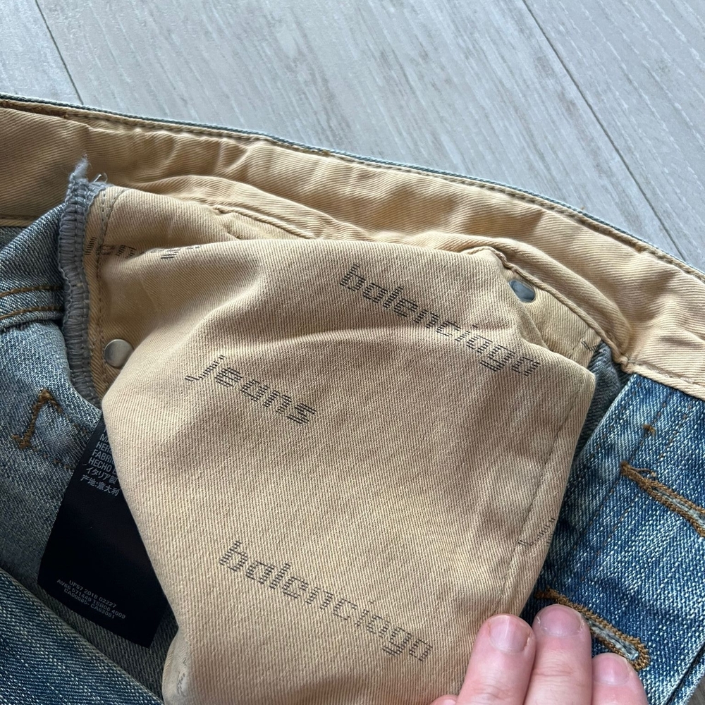 Balenciaga Men's Washed Blue Logo Wide-Leg Jeans - Picture 10 of 12
